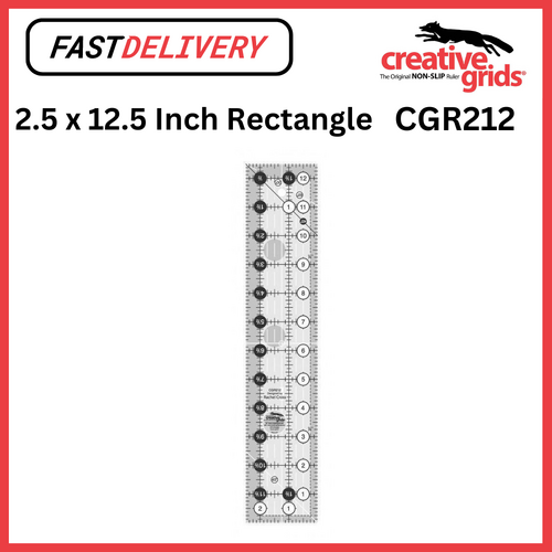 Creative Grids Quilt Ruler 2.5 x 12.5 Inch Rectangle Non Slip Quilt Ruler Sewing Quilting Crafts CGR212 - CG R212