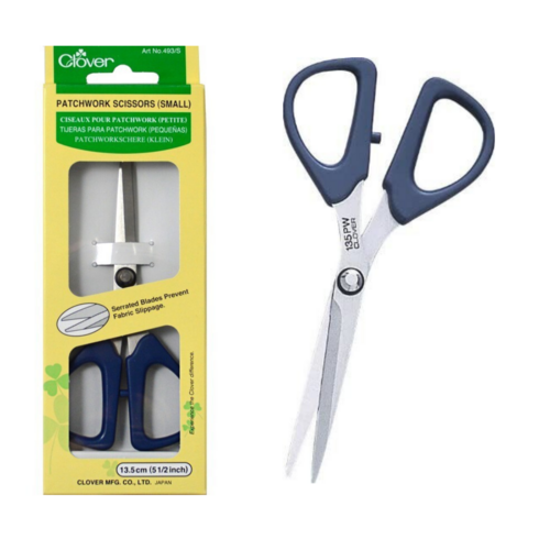 CLOVER Patchwork Scissors Stainless Steel Serrated Scissors 13.5cm (5.5"Inch) Small - CV493-S