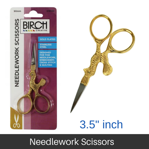 BIRCH Needlework Scissors S/Steel Blades Gold Plated 90mm (3.5"Inch) - 018198