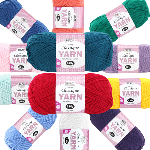 Birch Classique Yarn 100% Acrylic 100g Ball 8ply - Choose Your Colour