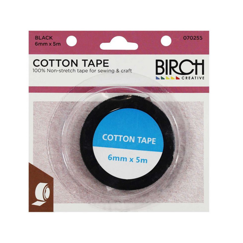 Birch Cotton Tape Non-Stretch Tape 20mmx5m 070259 - Black