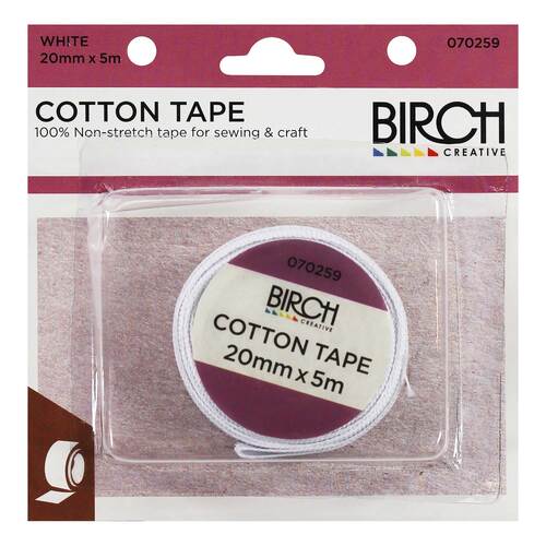 Birch Cotton Tape Non-Stretch Tape 20mmx5m 070259 - White