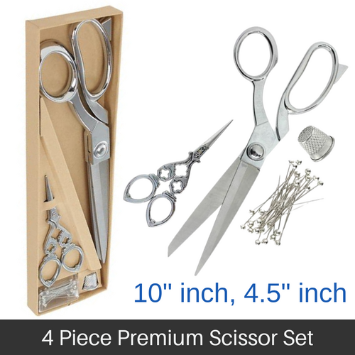 BIRCH Premium Dressmaker Scissors + Embroidery Scissors, Pins and Thimble Silver - 018019 - Silver