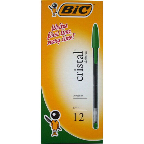Bic Ballpoint Cristal Medium Point Pen GREEN 954377 - 12 Pack