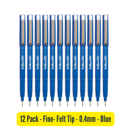 Artline 200 Pen 0.4mm Fineliner Marker Felt Tip Pen BLUE 120003 - 12 Pack