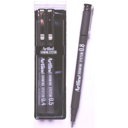 Artline 230 Black Drawing System Pens 3 Nib Sizes (4-5-8) - 3 Pack