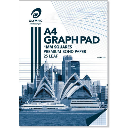 Olympic A4 Graph Pad 1mm Squares 7 Holes 25 Leef