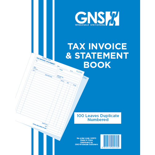 1 x GNS 570 Tax Invoice & Statement Book 10 X 8" Duplicate 100 Leaf