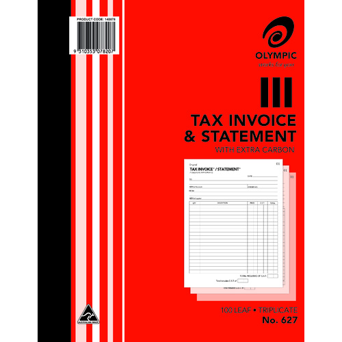 1 x Olympic 627 Tax Invoice & Statement Book Carbon Triplicate 100 Leaf