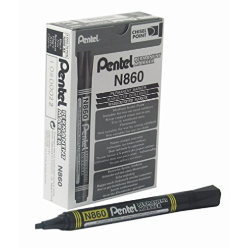 Pentel N860 Chisel Point Black Permanent Marker 1.5-4.5mm Black - 12 Pack