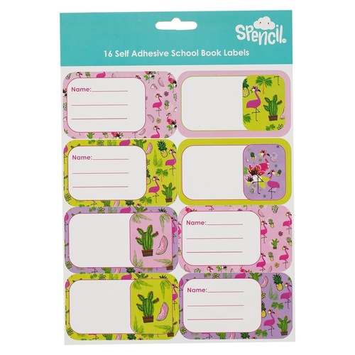 Spencil Name and Subject Labels 43 x 75mm 16 Pack - Fancy Flamingo