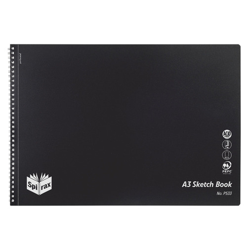 1X Spirax Sketch Book P533 A3 Side Opening 40 Pages - BLACK