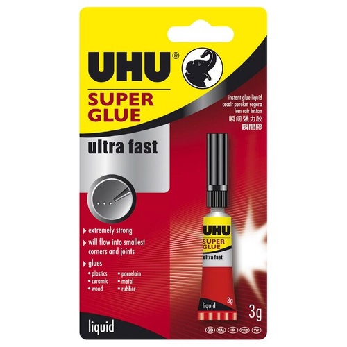 UHU Glue Super Glue Liquid Super Powerful & Ultra Fast 3g - 12 Pack