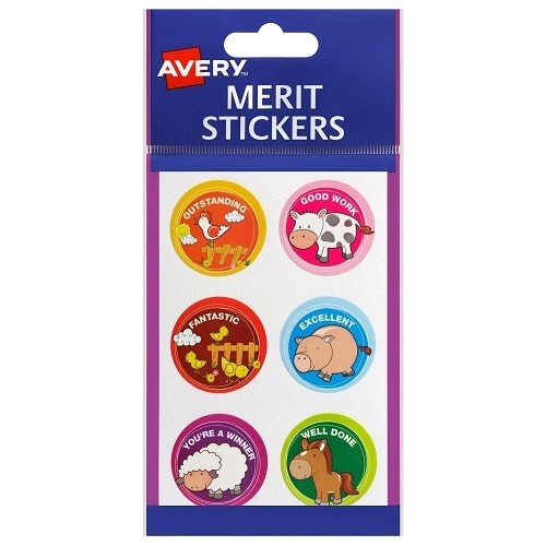 Avery Merit Award Round Stickers Farm Animals Permanent - 96 Pack