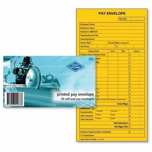 500 X Zions Pay Envelopes Printed Self Seal (10 x 50 Pack) - Z-PPL