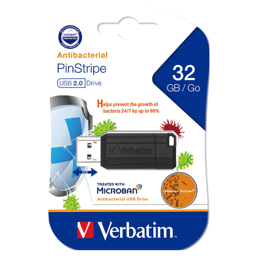 Verbatim 32GB 2.0 Store 'n' Go Antibacterial Pinstripe USB Drive - 66780