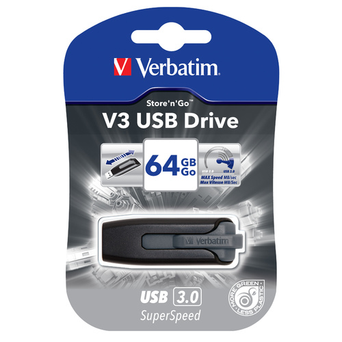Verbatim 64GB 3.0 USB V3 Store 'n' Go Flash Drive 49174 - Black