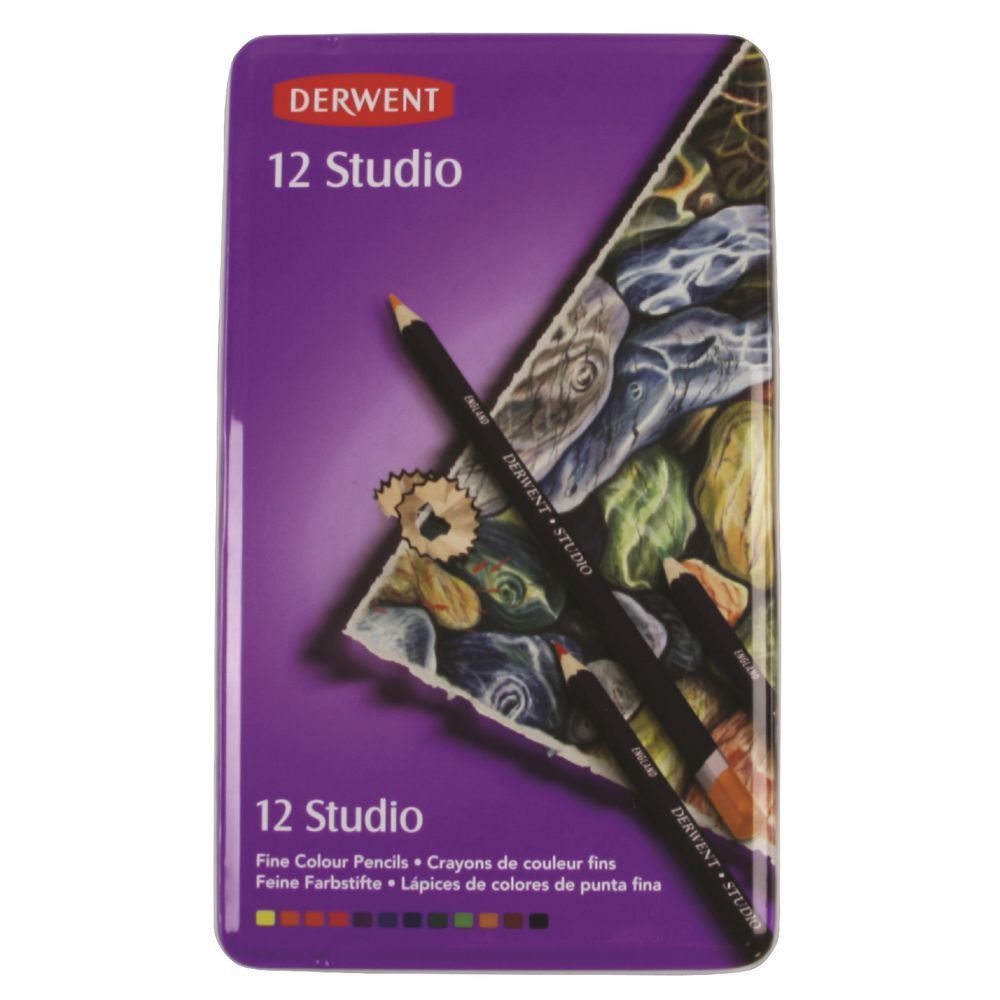 Derwent Studio Coloured Pencils in Tin Case R32196 - 12 Pack