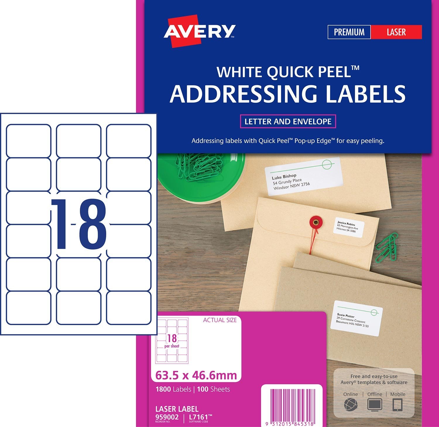 Avery L7161 Laser Address Labels White 18 Per Page 100 Pack 959002 Avery L7161 Laser Address Labels White 18 Per Page 100 Pack 959002