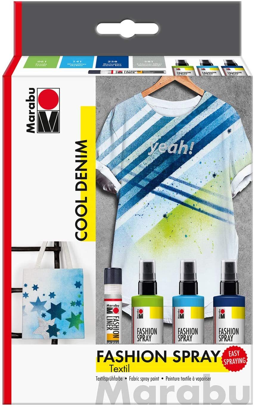 Marabu Fabric Spray Paint 4 Piece Set WaterBased COOL DENIM MC171084