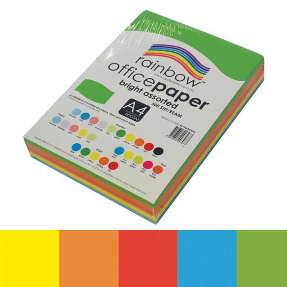 Rainbow A4 80Gsm Office Paper 500 Sheets, Pastel Assorted