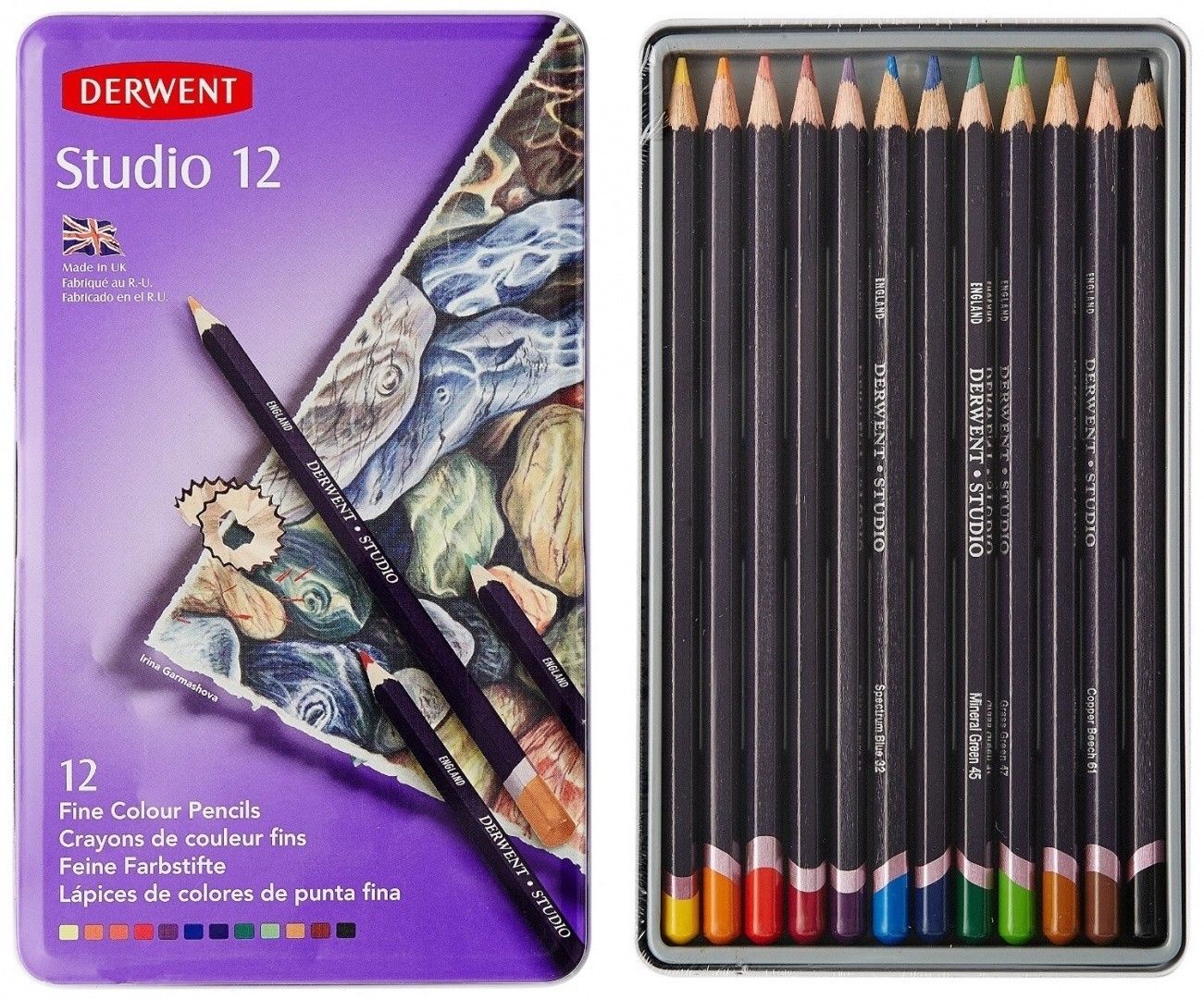 Derwent Studio Coloured Pencils in Tin Case R32196 - 12 Pack