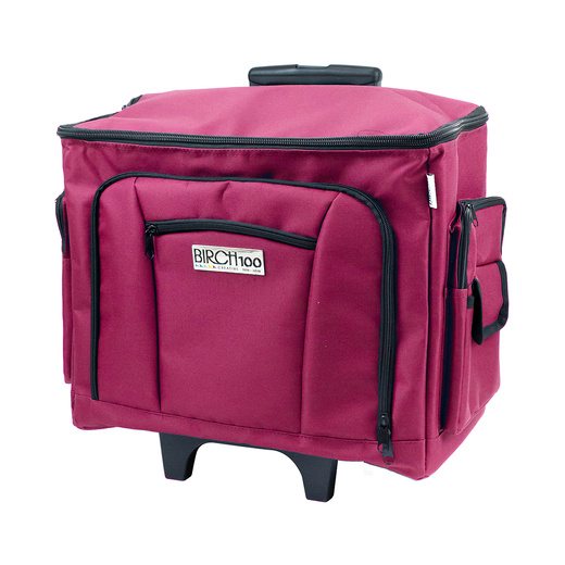 Sewing Machine/ Overlocker Trolley Tote Bag On Wheels With Ample Storage, Adjustable Handle & Zippered Pockets  | 45L x 22W x 37H cm | 006105 - BERRY