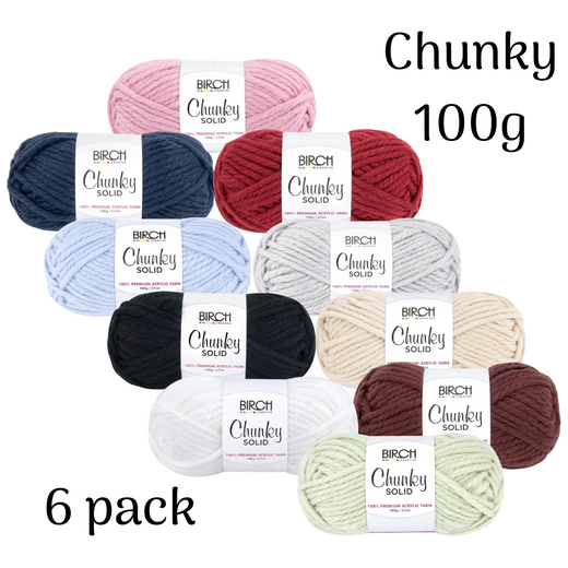 6 x 100g Birch Chunky Knitting Yarn 100% Acrylic - Choose Your Colour