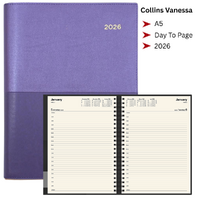 2026 Collins A5 Vanessa Diary Day To Page 185.V55 - Purple