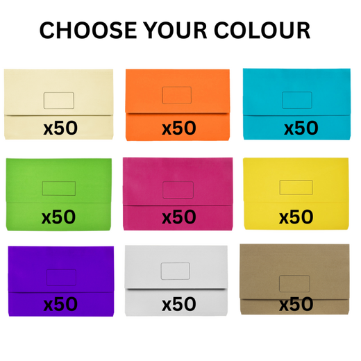 Marbig A4/Foolscap Slimpick Document Wallet File Folder 50 Pack - CHOOSE YOUR COLOUR