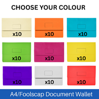 Marbig A4/Foolscap Slimpick Document Wallet File Folder 10 Pack - CHOOSE YOUR COLOUR