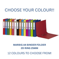 Marbig Binder Folder A4 2 D-Ring 25mm - CHOOSE YOUR COLOUR!