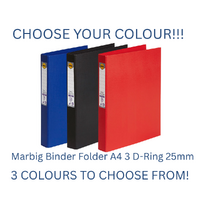 Marbig Binder Folder A4 3 D-Ring 25mm - CHOOSE YOUR COLOUR!!