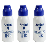 3 X Artline Stamp Pad Inks 50CC Stamp Pad Ink Refill - Blue