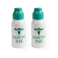 2 X Artline Stamp Pad Inks 50CC Stamp Pad Ink Refill - Green