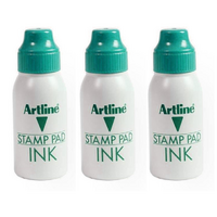 3 X Artline Stamp Pad Inks 50CC Stamp Pad Ink Refill - Green