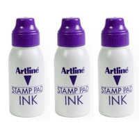 3 X Artline Stamp Pad Inks 50CC Stamp Pad Ink Refill - Purple