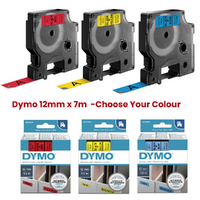 Dymo Label Tape D1 12mm x7m Water Resistant Assorted Colours - Choose your Type