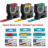 Dymo Label Tape D1 19mmx7m Water Resistant Assorted Colours - Choose Your Type