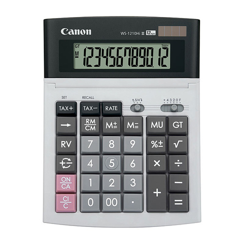 Canon WS-1210 Hi III Tax & Business Desktop Calculator 12 Digits Black/White