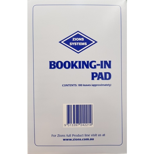 Zions Booking In Pad BKPD 100 Pad 190mm x 125mm