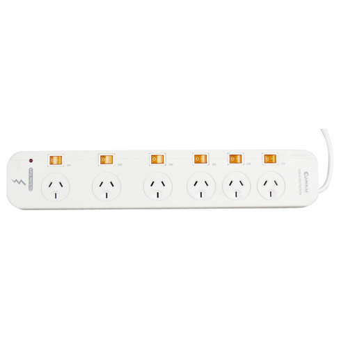 Italplast 6 Outlet Powerboard Overload Protection With Individual Switches