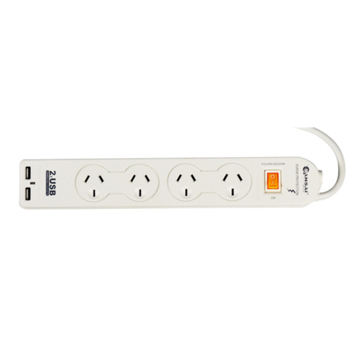 Italplast 4 Outlet Powerboard Overload Protection With 2 X Usb Port & Master Switch