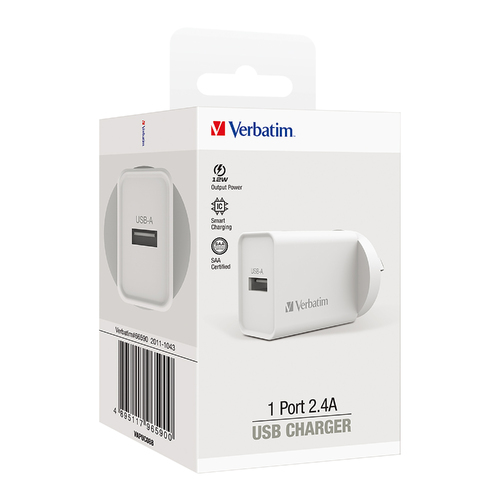 Verbatim USB Charger Single Port 2.4A Wall Charger White - 66590