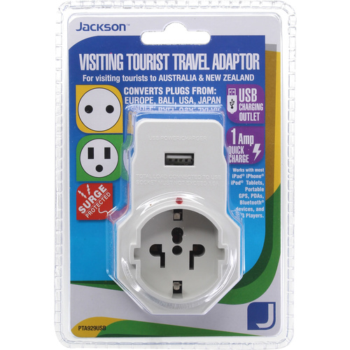 Jacksons Travel Adaptor + Usb Suits EU USA Asia & More