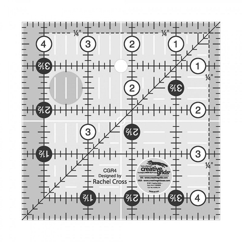 Creative Grids Quilt Ruler 4.5 x 4.5 Inch Square Non Slip Quilt Ruler Sewing Quilting Crafts CGR4 - CG R4