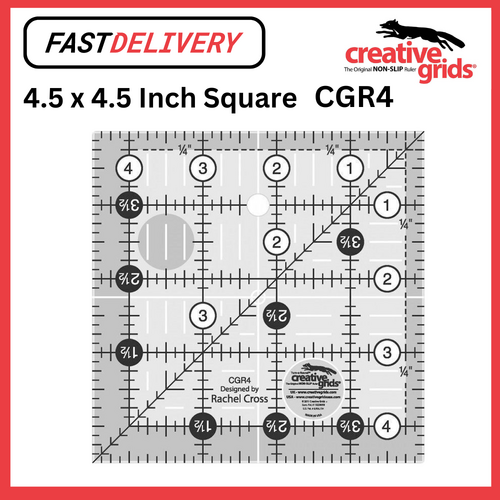 Creative Grids Quilt Ruler 4.5 x 4.5 Inch Square Non Slip Quilt Ruler Sewing Quilting Crafts CGR4 - CG R4