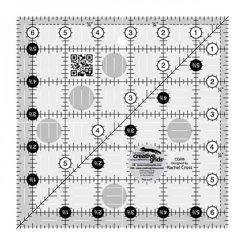 Creative Grids Quilt Ruler Ruler 6.5 x 6.5 Inch Square Non-Slip Quilt Ruler Sewing Quilting Crafts - CG R6