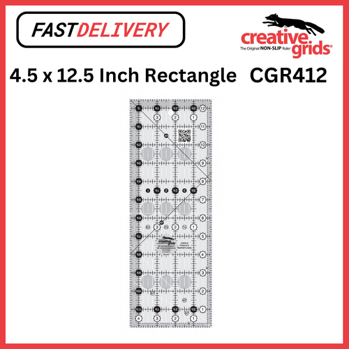 Creative Grids Quilt Ruler 4.5 x 12.5 Inch Rectangle Non Slip Quilt Ruler Sewing Quilting Crafts CG R412 - CG R412