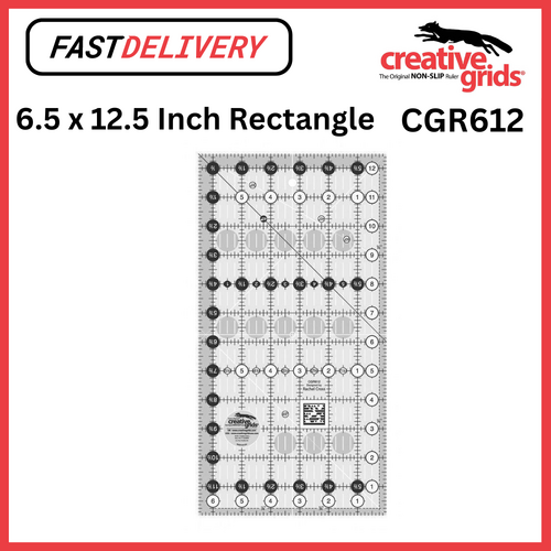 Creative Grids Quilt Ruler 6.5 x 12.5 Inch Rectangle Non Slip Quilt Ruler Sewing Quilting Crafts CG R612 - CG R612